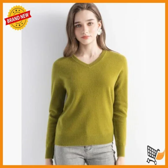 100% Cashmere V-Neck Sweater, Slim Fit, Seamless Knit, Fall Winter Wear